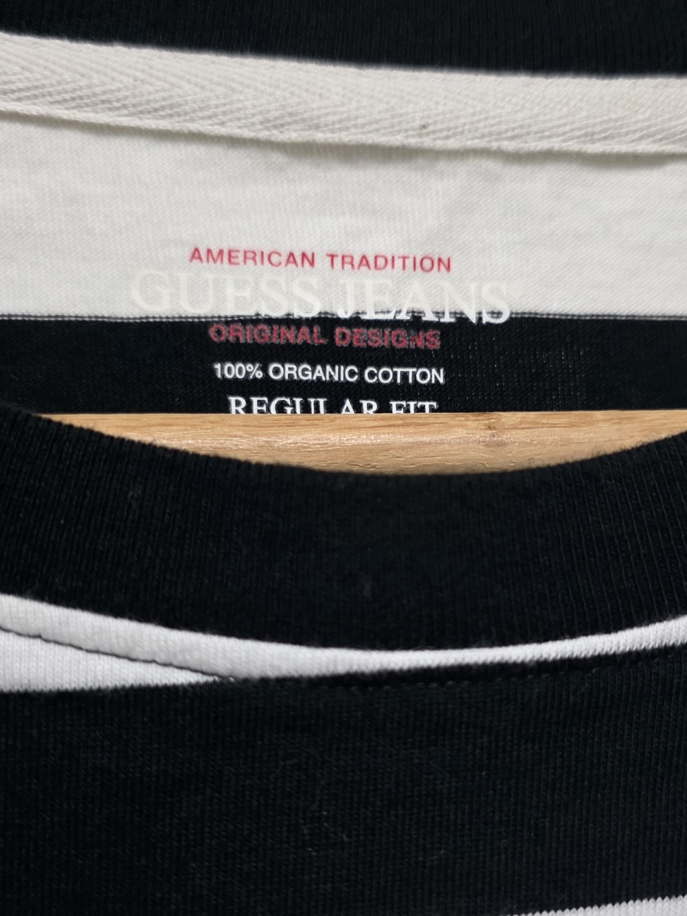 Guess Cotton Mens Black and White Horizontal Stripe Crew Tee Size XL - Picture 3 of 5